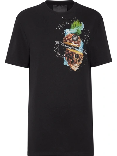 Shop Philipp Plein Pineapple Skies Cotton T-shirt In Black