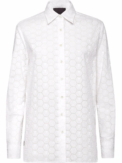 Shop Philipp Plein Long-sleeve Lace Shirt In White