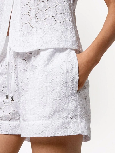 Philipp Plein Logo-embroidered Lace Shorts In White