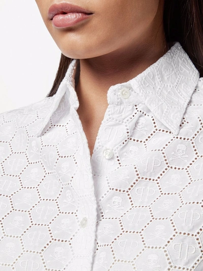 Shop Philipp Plein Long-sleeve Lace Shirt In White