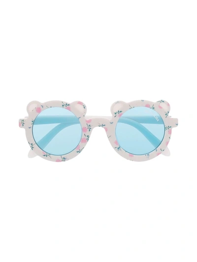 Shop Monnalisa Floral-print Bear Shaped-frame Sunglasses In Pink