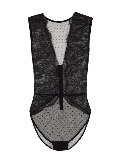 Dolce & Gabbana Lace-trim Bodysuit In Black