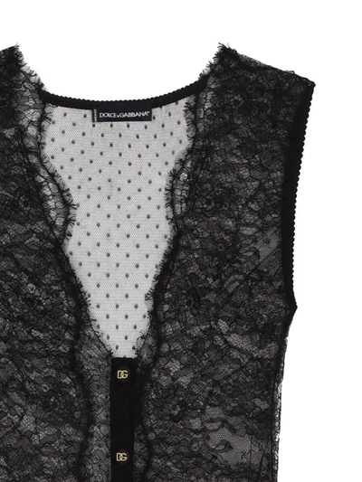 Shop Dolce & Gabbana Plunge-neck Lace Bodysuit In Black