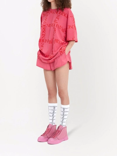 Jw Anderson Logo Printed Cotton Jersey T-shirt In Pink