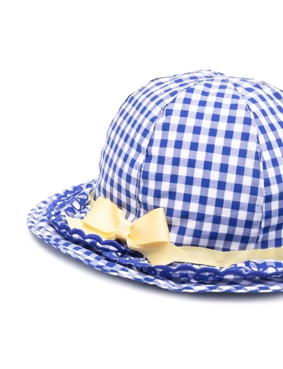 Shop Monnalisa Bow-detail Checkered Sun Hat In Blue