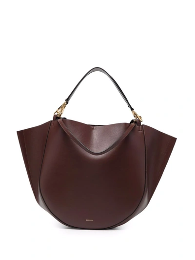 Shop Wandler Mia Leather Tote Bag In Brown