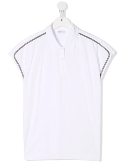 Shop Brunello Cucinelli Teen Bead Stripe Polo Shirt In White
