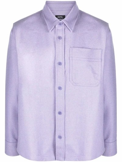Shop Apc Wool-blend Long-sleeve Shirt In Purple