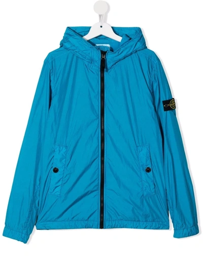 Shop Stone Island Junior Teen Zipped-up Hooded Jacket In Blue