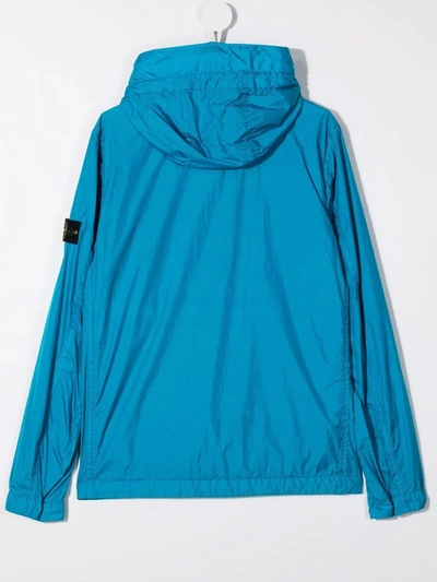 Shop Stone Island Junior Teen Zipped-up Hooded Jacket In Blue