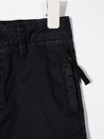 Stone Island Kids Black Cargo Trousers With Logo Patch In Blue