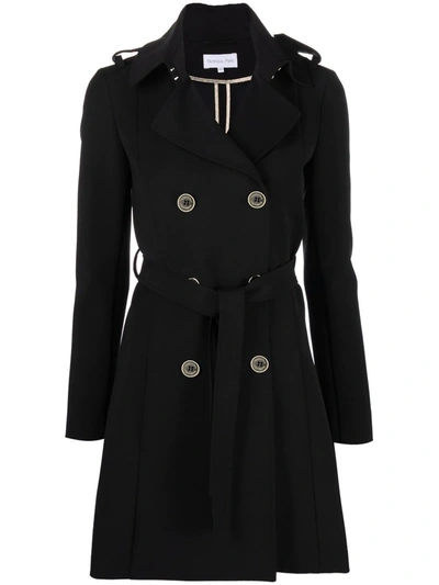 Shop Patrizia Pepe Double-breasted Belted Trench Coat In Black