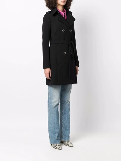 Shop Patrizia Pepe Double-breasted Belted Trench Coat In Black