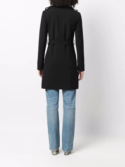 Shop Patrizia Pepe Double-breasted Belted Trench Coat In Black