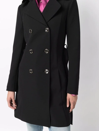 Shop Patrizia Pepe Double-breasted Belted Trench Coat In Black