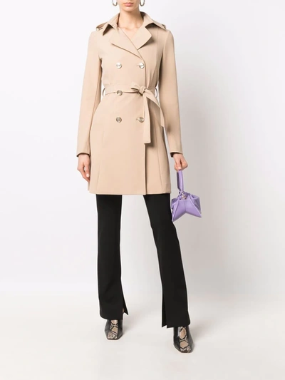 Shop Patrizia Pepe Double-breasted Belted Trench Coat In Neutrals