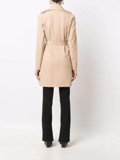 Shop Patrizia Pepe Double-breasted Belted Trench Coat In Neutrals