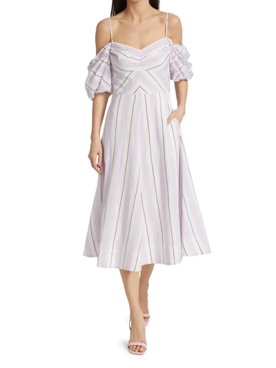 Shop Tanya Taylor Women's Ramona Off-the-shoulder Stripe Dress In Orchid White