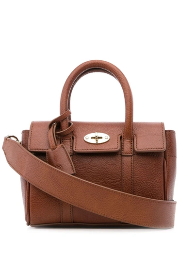 Shop Mulberry Mini Bayswater Satchel In Braun