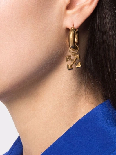 Shop Off-white Arrows Charm Hoop Earrings In Gold