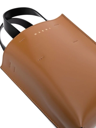 Shop Marni Two-tone Leather Tote Bag In Braun