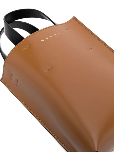 Marni Two-tone Leather Tote Bag In Braun