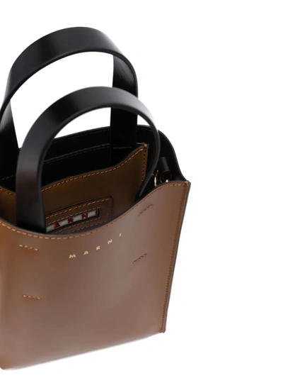 Shop Marni Two-tone Leather Tote Bag In Braun