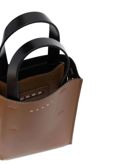 Marni Two-tone Leather Tote Bag In Braun