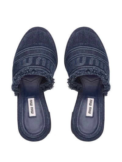 Shop Miu Miu Raw-cut Denim Mule Sandals In Blau