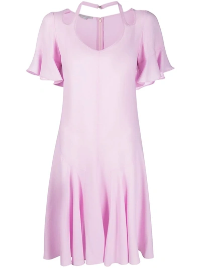 Shop Stella Mccartney Cut-out V-neck Flared Dress In Rosa