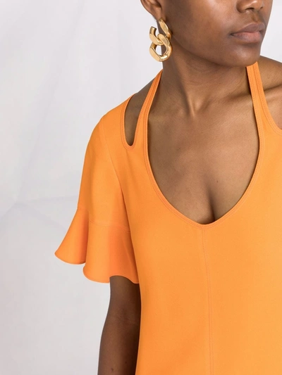 Shop Stella Mccartney Cut-out V-neck Flared Dress In Orange