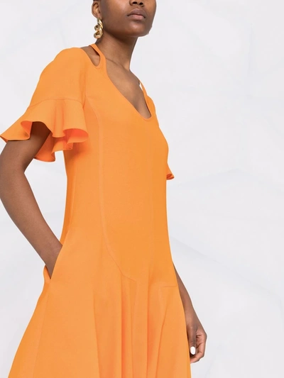 Shop Stella Mccartney Cut-out V-neck Flared Dress In Orange