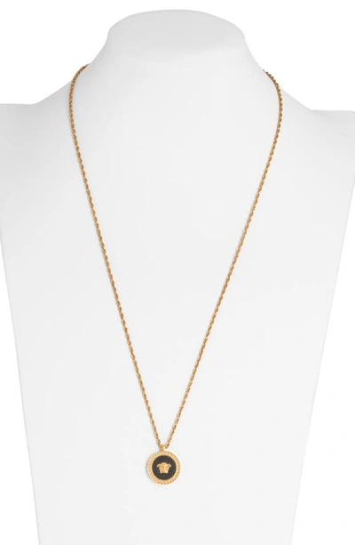 Shop Versace Medusa Head Pendant Necklace In Gold/black