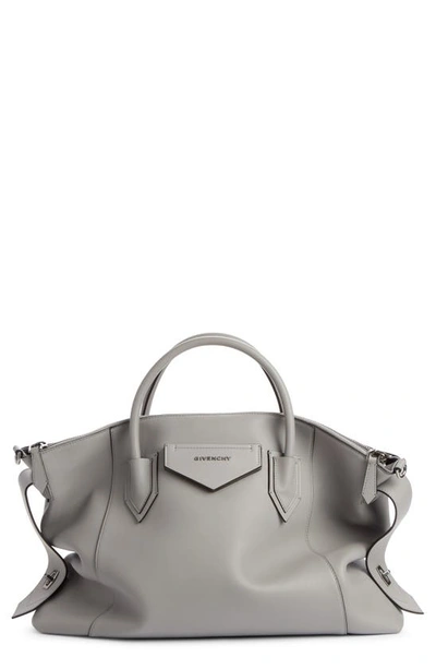 Shop Givenchy Antigona Soft Medium Leather Satchel In Pearl Grey