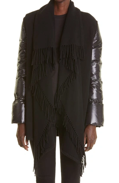Shop Moncler Down Sleeve Wool Cape In Black