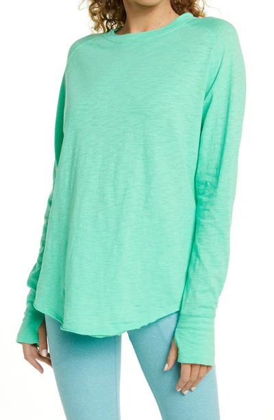 Shop Zella Relaxed Long Sleeve Slub Jersey T-shirt In Green Katydid