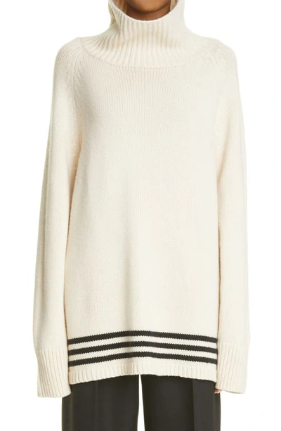 Shop Khaite Sonya Mock Neck Oversize Cashmere Sweater In Cream / Black Stripe