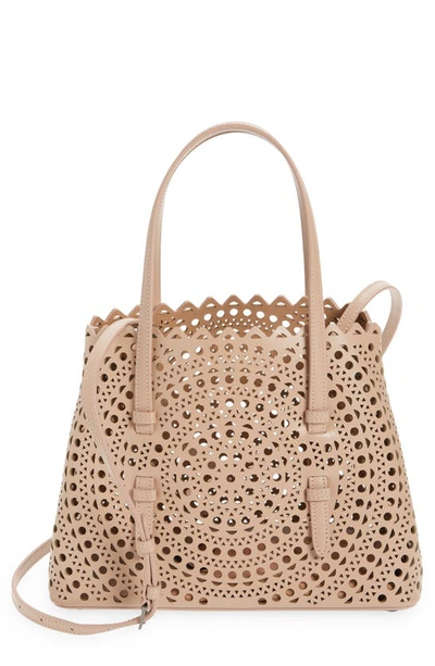 Shop Alaïa Small Mina Perforated Leather Tote In Beige
