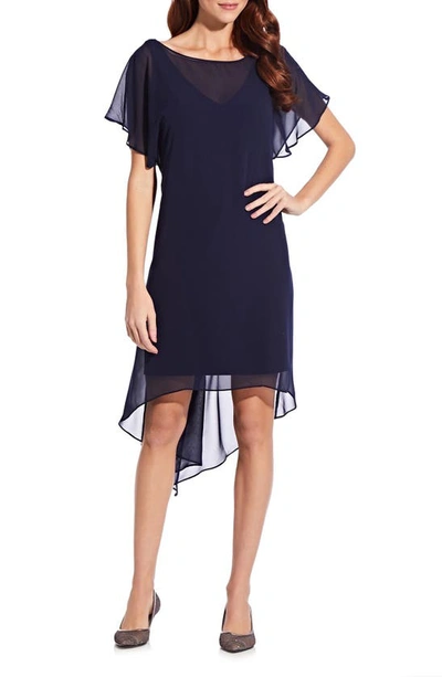 Shop Adrianna Papell Chiffon Overlay High-low Cocktail Dress In Navy