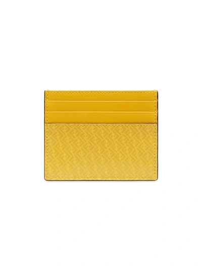 Shop Fendi Men's Logo Print Leather Card Case In Sunflower