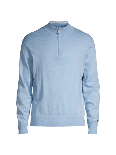 Shop Peter Millar Men's Crest Quarter-zip Sweater In Cottage Blue