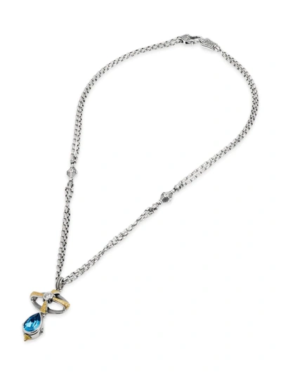 Shop Konstantino Women's Delos 2.0 Wonder 18k Gold, Sterling Silver, White Sapphire & Blue Topaz Pendant Necklace