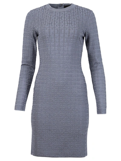 Shop Givenchy 4g Allover Logo Knit Dress Mineral Blue In Grey