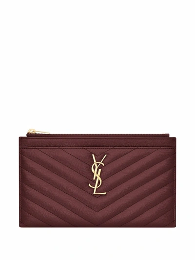 Shop Saint Laurent Monogram Quilted Zipped Pouch In Red