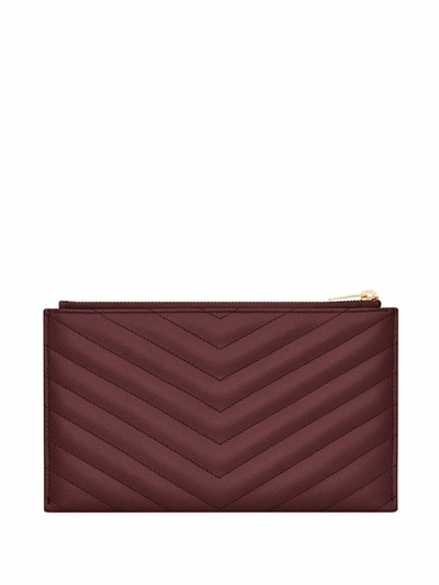 Shop Saint Laurent Monogram Quilted Zipped Pouch In Red