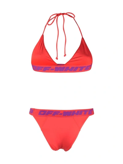 Shop Off-white Logo-band Bikini Set In Red