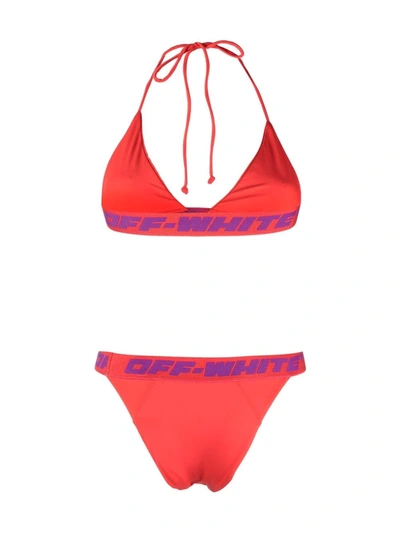 Off-white Logo Band Triangle Bikini In Red