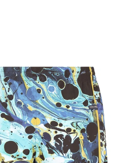 Shop Dolce & Gabbana Marble-print Mid-length Swimshorts In Blue