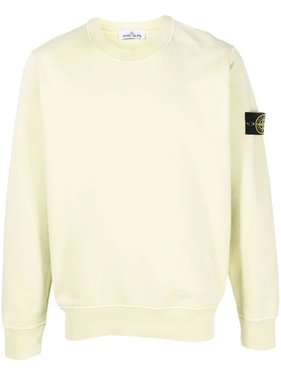 Shop Stone Island Compass-patch Crew Neck Sweatshirt In Yellow