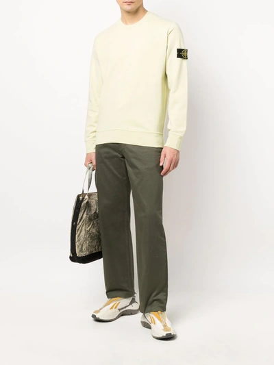 Shop Stone Island Compass-patch Crew Neck Sweatshirt In Yellow